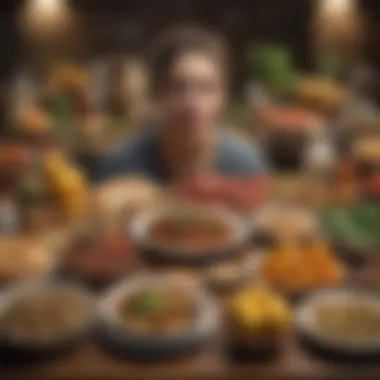 Environmental Factors and Eating Habits Person surrounded by diverse food sources