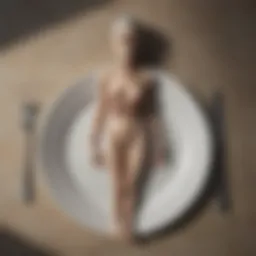 Depiction of a frail figure with a shadow of an empty plate