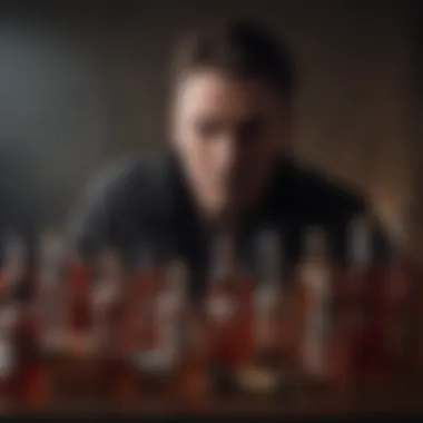 Shadowy figure with a hidden stash of alcohol bottles