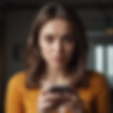 Woman with a puzzled expression looking at her phone