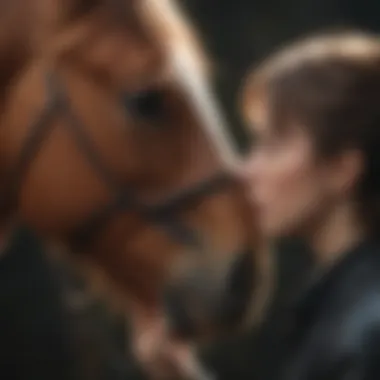 Bonding Through Interaction An individual interacting closely with a horse, showcasing the emotional connection and bonding.