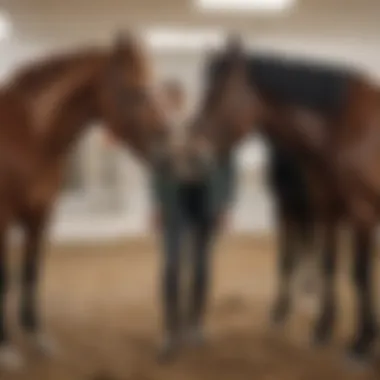 A group therapy session with horses, illustrating the therapeutic environment and group dynamics.