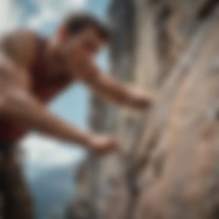 A close-up of a rock climber conquering a peak, epitomizing resilience