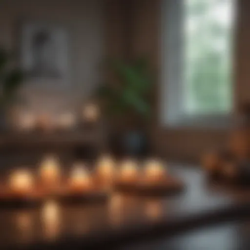 Serene meditation space with candles and soft lighting