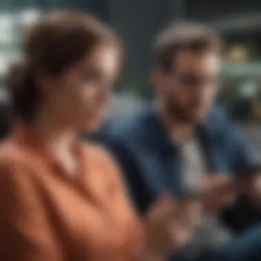 A person looking at their phone while sitting next to a partner, indicating distraction