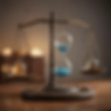 Balance Scales and Hourglass Creative representation of balance in daily life with scales and hourglass