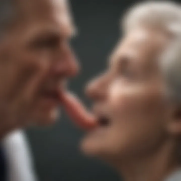 Neurologist examining elderly patient for tongue movement disorder