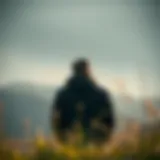 A solitary figure contemplating in a serene environment
