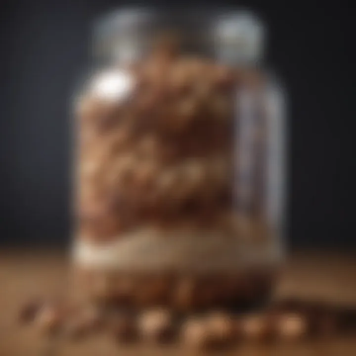 Exquisite glass jar overflowing with various nuts and seeds