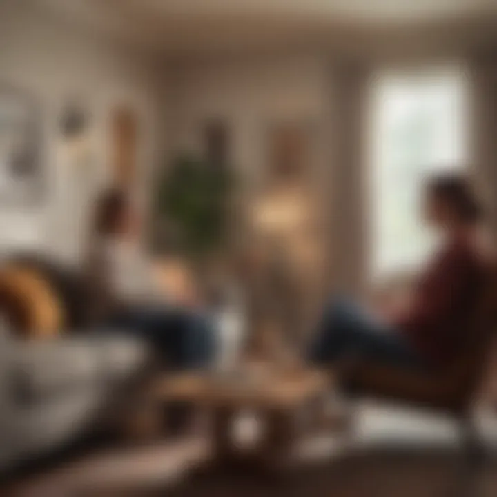 A cozy living room where a couple supports each other emotionally during a challenging moment.