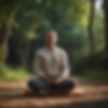 An individual practicing mindfulness with meditation in a peaceful setting