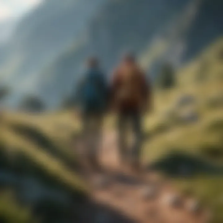 Couple hiking together in a picturesque landscape