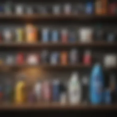 Organized Cleaning Supplies Display Elegant cleaning supplies arranged neatly on a shelf