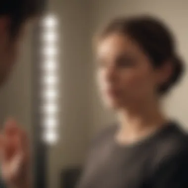 Speech Practice Techniques A thoughtful individual practicing a speech in front of a mirror