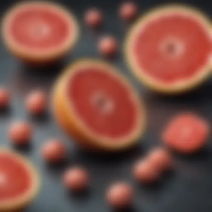 Illustration of medication bottles with grapefruit