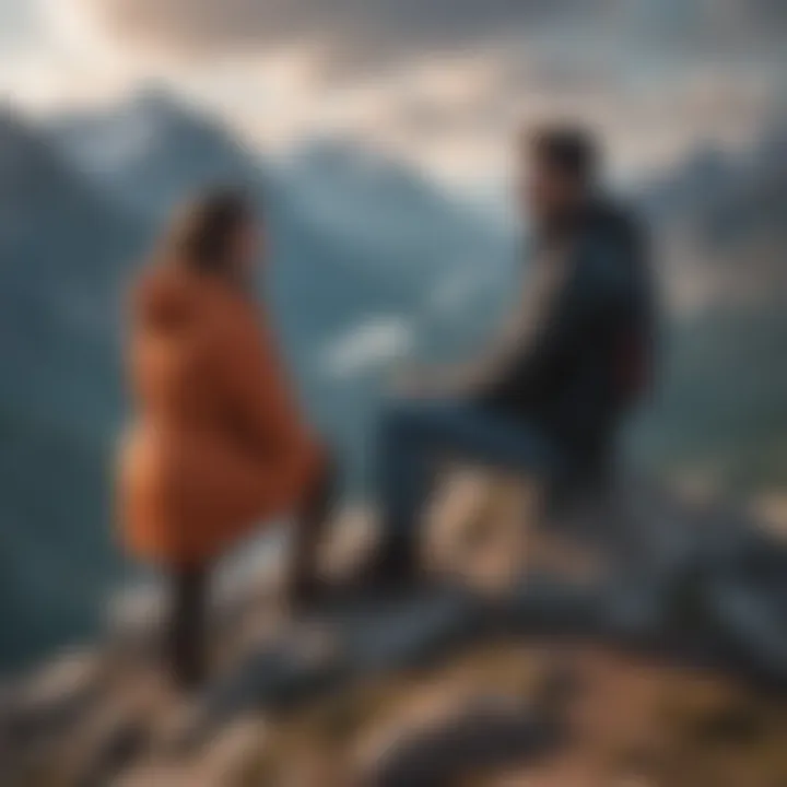 Couple on a mountain peak contemplating their future