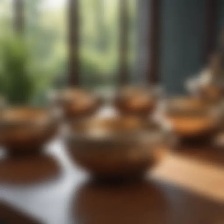 Modern interpretation of singing bowls in a serene setting