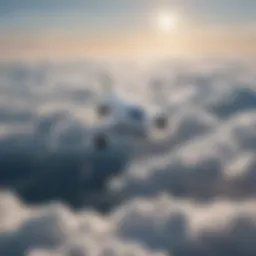 A serene aerial view of an airplane flying above clouds