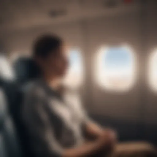 Person meditating in a serene airplane cabin