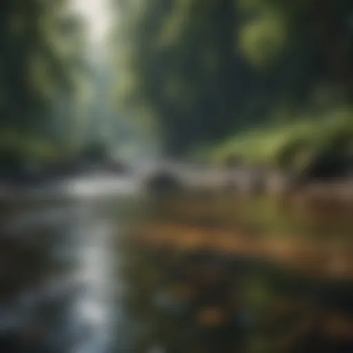 Calming nature scene with flowing river and lush greenery