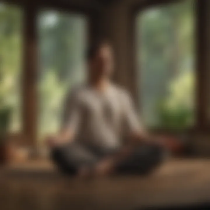 Person meditating in peaceful environment