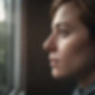 A close-up of a person gazing out a window, reflecting introspection and the battle against overwhelming emotions.