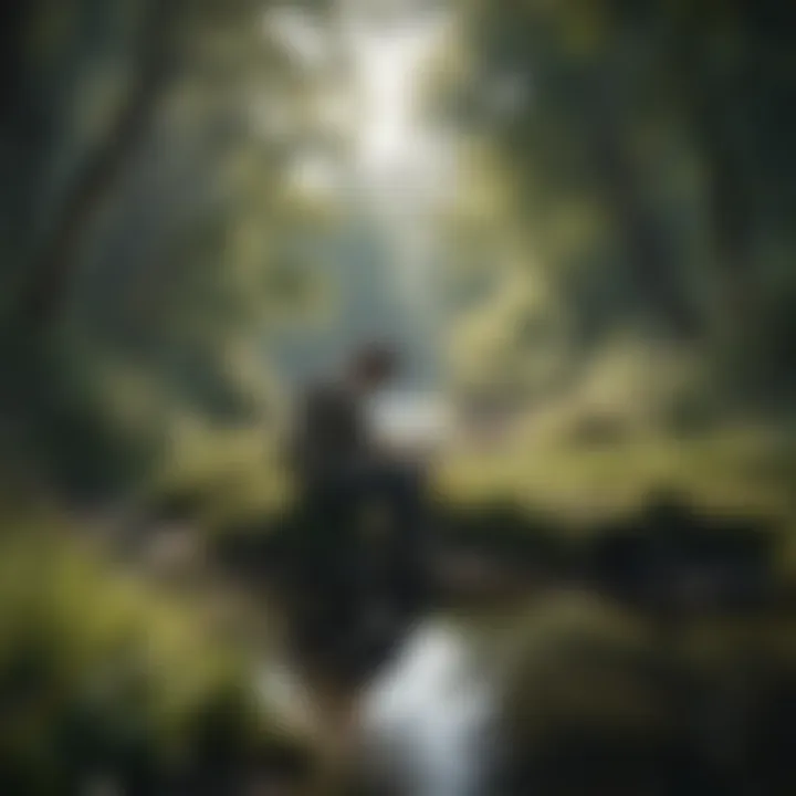 A person in deep reflection surrounded by nature