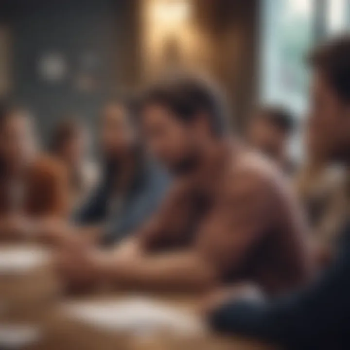 A group of diverse individuals engaged in a support meeting