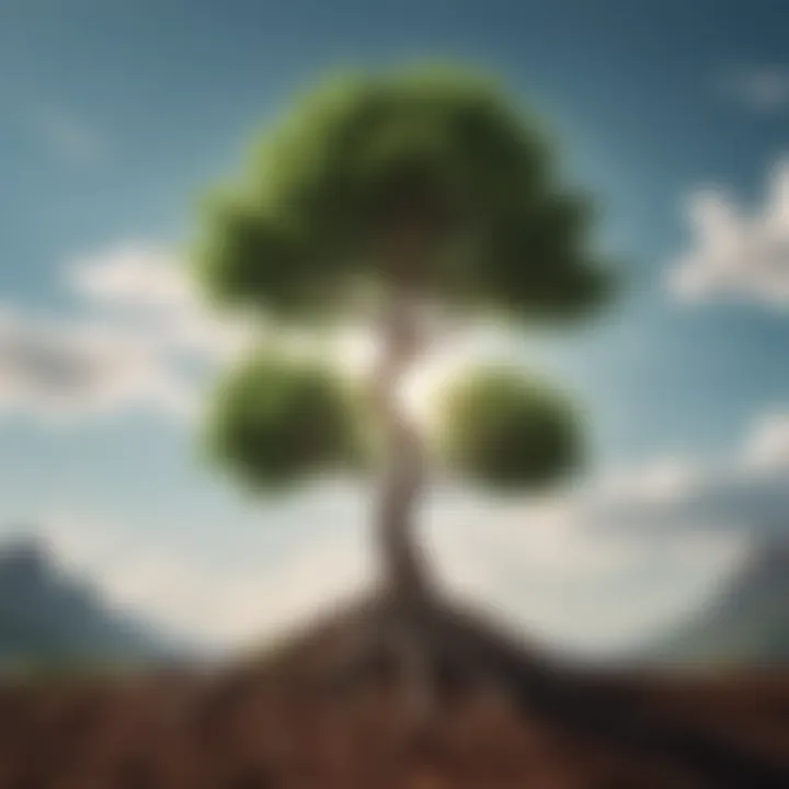 Illustration of a tree growing towards the sky symbolizing personal growth