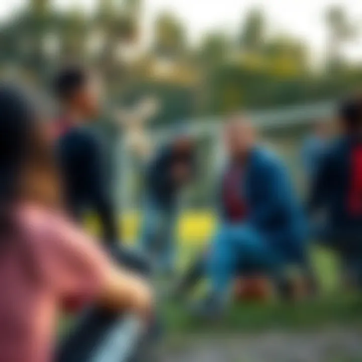 A group engaging in a team-building exercise outdoors