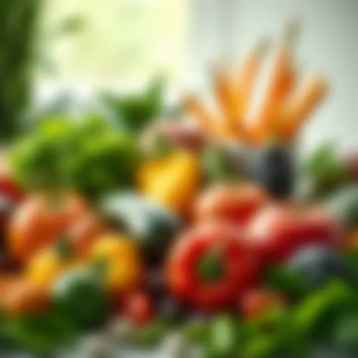 Colorful fruits and vegetables arranged beautifully