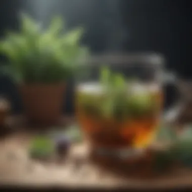 Herbal Infusions for Mental Calm A serene scene with tea and herbal infusions, promoting relaxation