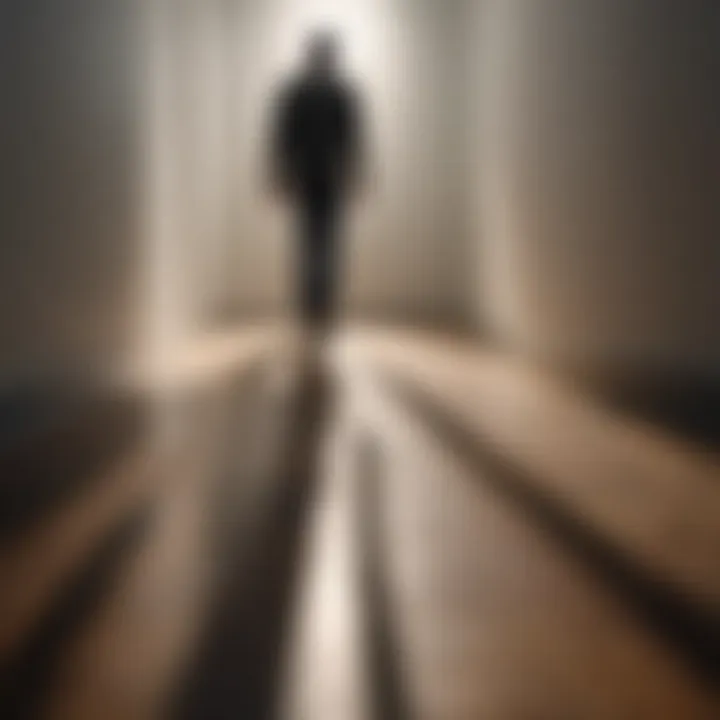 Illustration portraying a person stepping out of a shadow into light