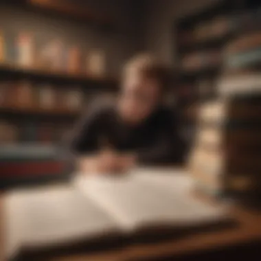Exploring Psychology Literature A thoughtful individual reviewing books on psychology