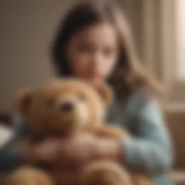 Child holding a teddy bear with calming colors