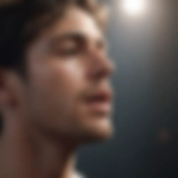A calm individual practicing deep breathing techniques.
