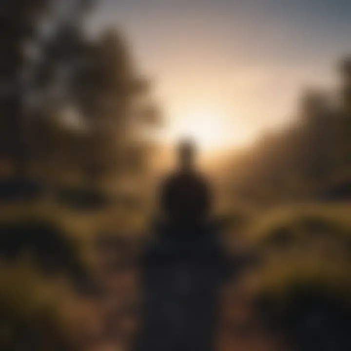 Silhouette of a person meditating in nature