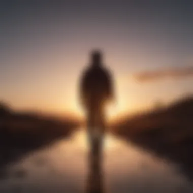 Silhouette of a person walking into the sunset