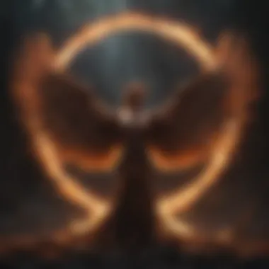 Majestic phoenix rising from ashes with wings spread wide in a symbol of rebirth