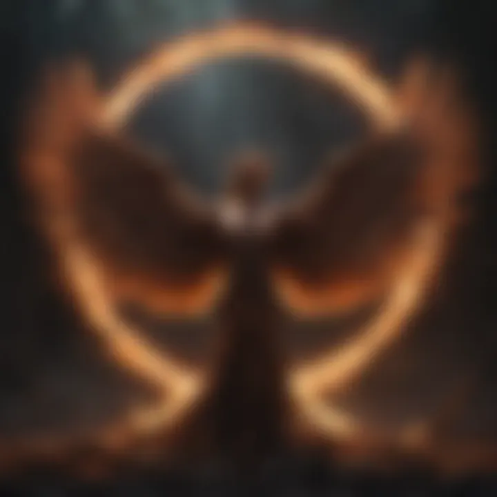 Majestic phoenix rising from ashes with wings spread wide in a symbol of rebirth