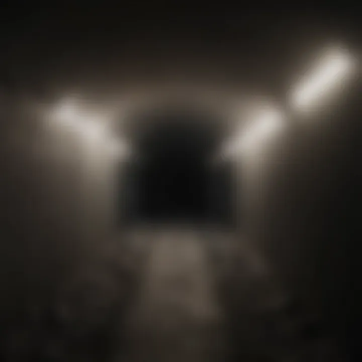 Illustration of a dimly lit tunnel with a faint light at the end