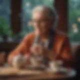 Elegant senior lady enjoying tea in a cozy setting