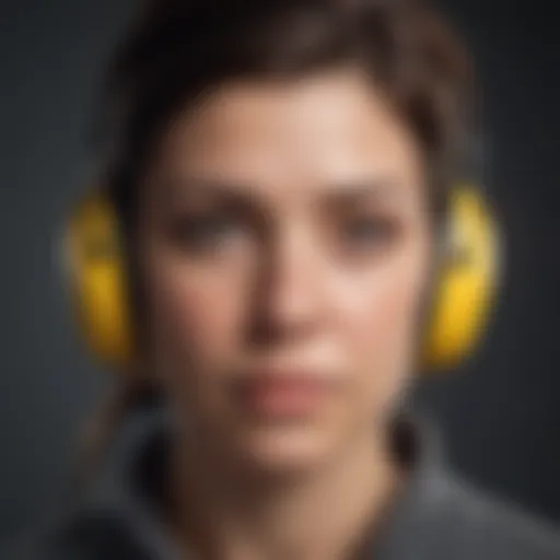 Person with ear protection shielding themselves from noise