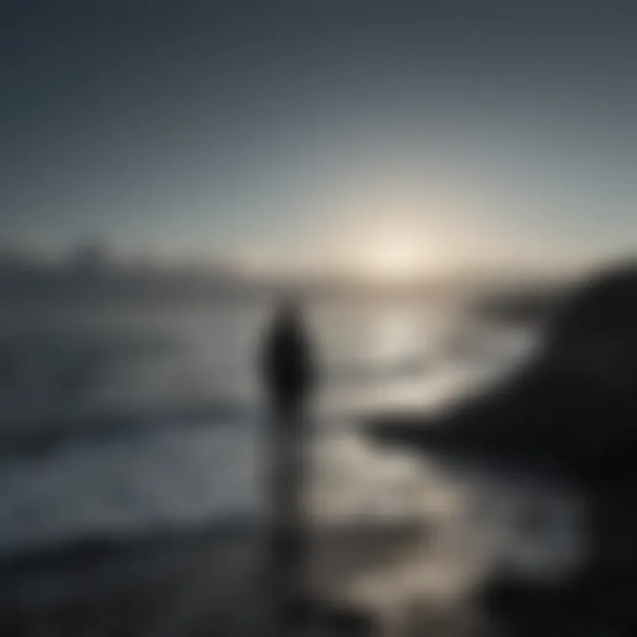 Silhouette of a person standing alone at the edge of a vast ocean