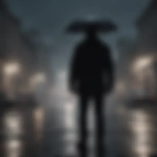 Silhouette of a person standing alone in the rain