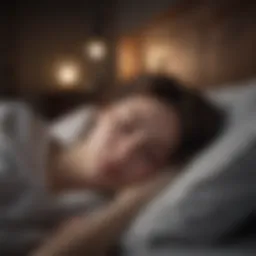 Person lying in bed with eyes closed in darkness