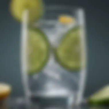 Glass of sparkling water with slices of cucumber and citrus