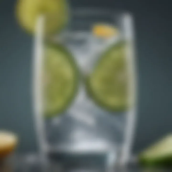 Glass of sparkling water with slices of cucumber and citrus