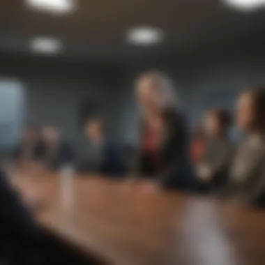 A confident speaker presenting in a meeting room