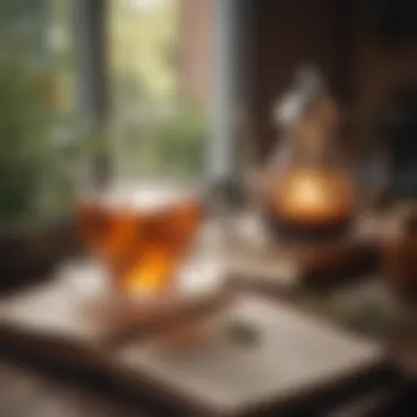 Herbal Tea and Relaxation A cup of herbal tea beside a book in a cozy setting